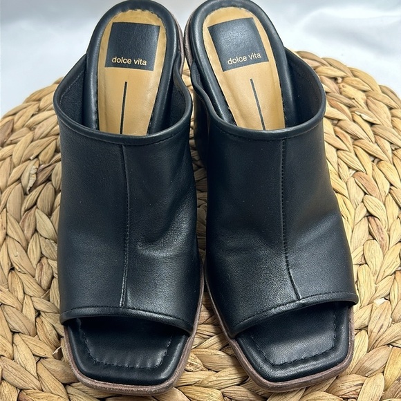 Dolce Vita Genuine Leather Block Heeled Peep Toe Slip On Mules Size 6.5 - Picture 2 of 7